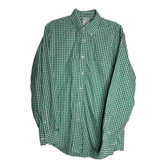 Brooks Brothers Regent 1818 Dress Shirt Men’s Size L Green White Gingham Check - Picture 1 of 3